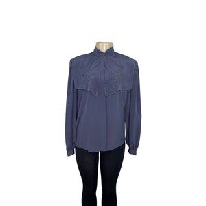 Vintage Ch Parienne Women's Gray Long Sleeve Scalloped Blouse With Sz 12